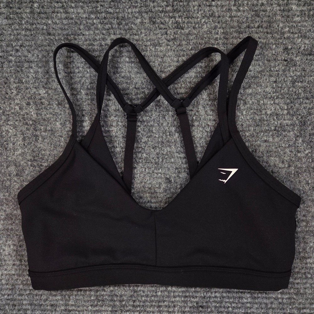 Gymshark Womens Black Strappy V-Neck Sports Bra Size M B8A5V